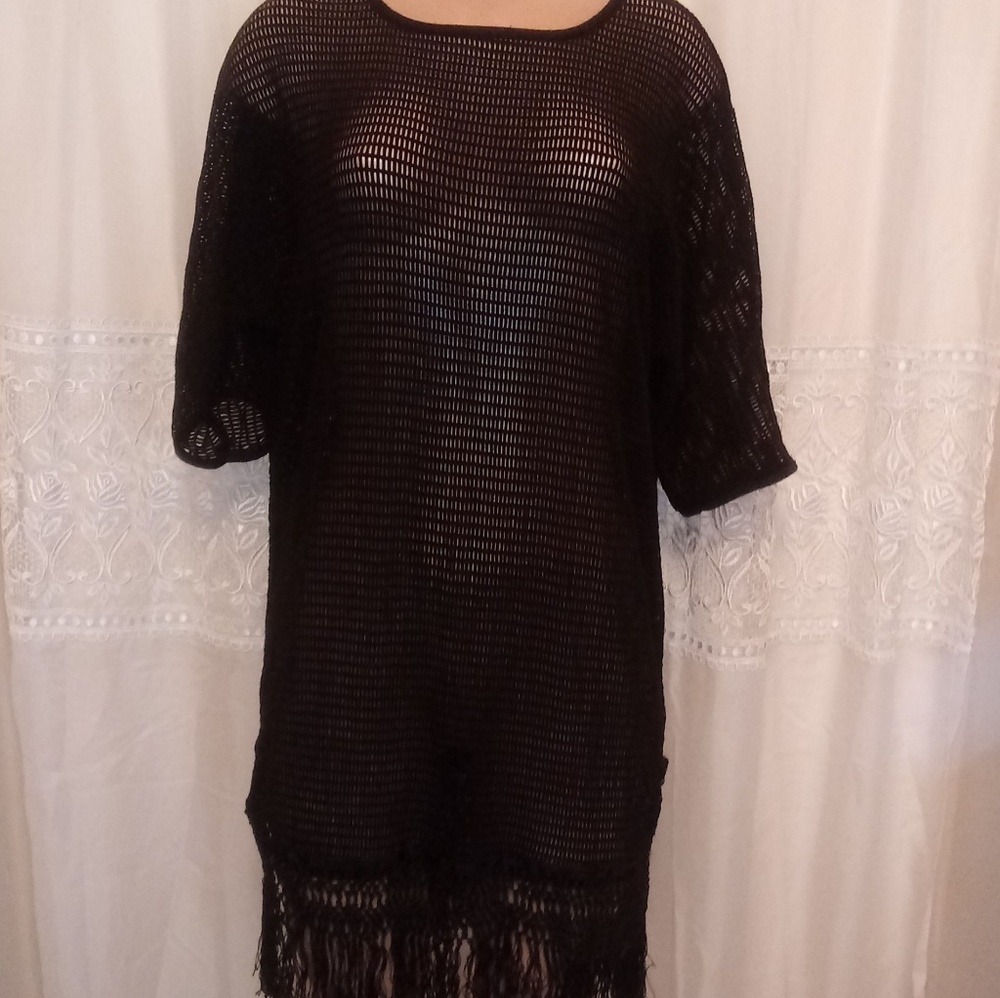 Black mesh beach coverup